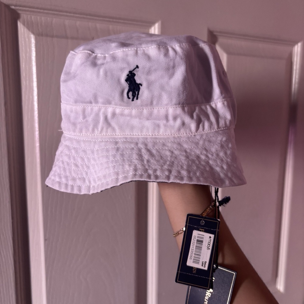 NWT Polo Ralph Lauren Reversible Bucket Hat White Plaid S/M Pony Logo